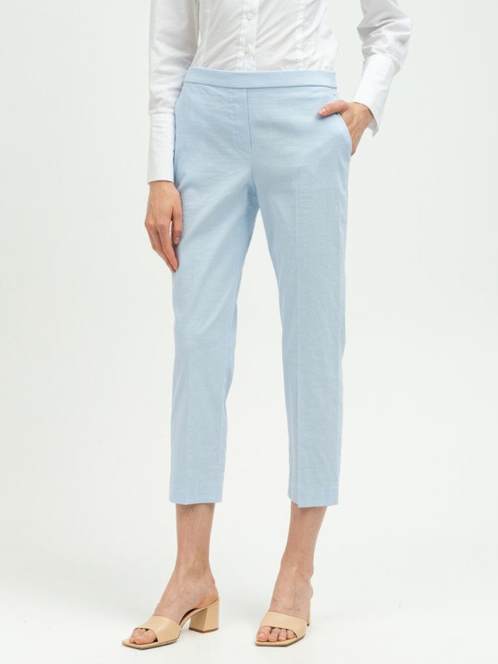 THEORY treeca crunch linen pants in light blue (sz4)